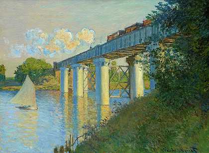 铁路桥，阿金泰尔，1873年`Railroad Bridge, Argenteuil, 1873 by Claude Monet