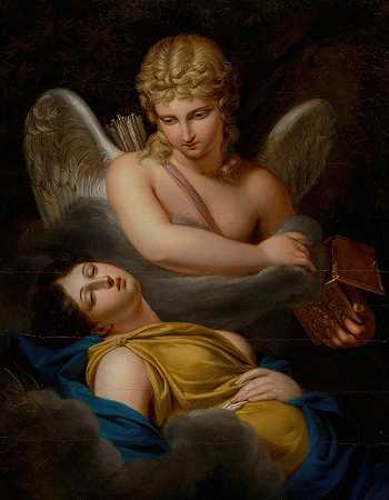 丘比特解除了灵魂的睡眠咒语`Cupid removing the sleeping spell from Psyche by Pierre Joseph Célestin François