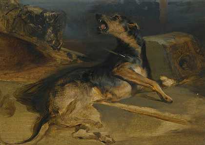 《受伤猎犬的研究》，沃尔特·斯科特什么是护身符`Study Of A Wounded Hound, From Walter Scotts The Talisman by Sir Edwin Henry Landseer