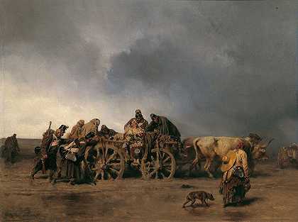 运送伤员`Der Verwundetentransport I (1853) by August von Pettenkofen