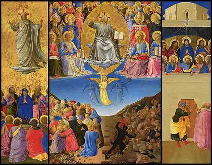 科西尼三联画，提升，最后审判，五旬节`Corsini Triptych, Ascension, Last Judgment, Pentecost by Fra Angelico