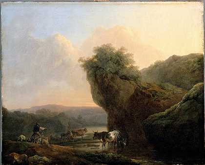 牛群景观`Landscape with Cattle by Philippe-Jacques de Loutherbourg