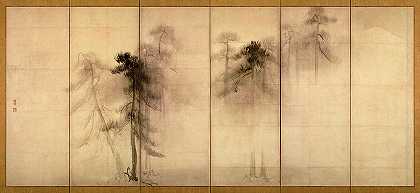 松树，左手屏风`Pine Trees, Left Hand Screen by Hasegawa Tohaku