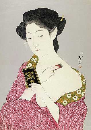 女人化妆，1918年`Woman Applying Make-Up, 1918 by Hashiguchi Goyo