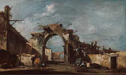 破败的拱门`Ruined Archway (1775~93) by Francesco Guardi