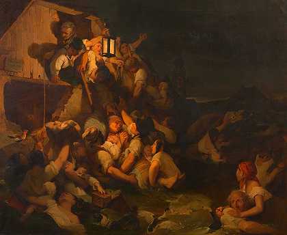 多瑙河洪水的场景`Szene aus der Donauüberschwemmung (1830) by Peter Fendi