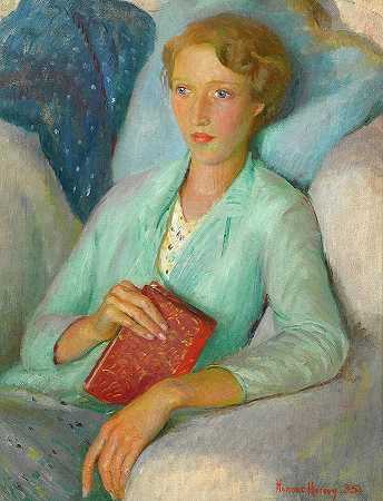 斯特拉·玛丽·伯德特肖像，1935年`Portrait of Stella Mary Burdett, 1935 by Harold Harvey