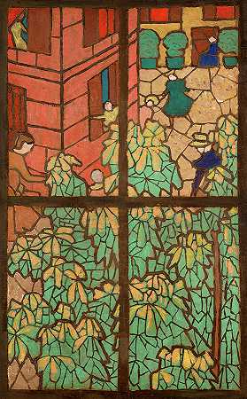 《栗树》，为蒂芙尼彩色玻璃窗设计的卡通画，1894-1895年`Chestnut Trees, a Cartoon for a Tiffany Stained-Glass Window, 1894-1895 by Edouard Vuillard