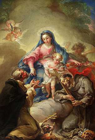 圣方济各和圣多米尼克的女子`Virgin with Saint Francis and Saint Dominic by Vicente Lopez Portana