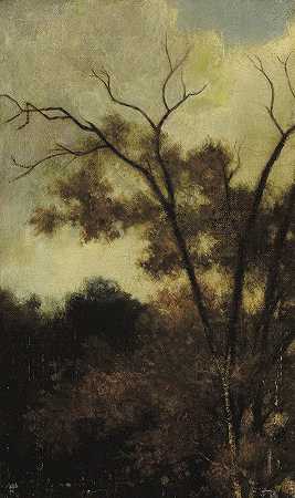 林地景观`Woodland Landscape (1850) by Charles François Daubigny