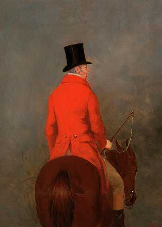 塔顿公园柴郡狩猎队第一领主托马斯·乔蒙德利的肖像`Portrait of Thomas Cholmondeley, first Lord Delamere, The Cheshire Hunt at Tatton Park by Henry Calvert