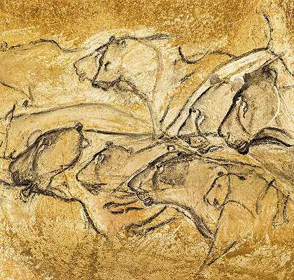 一群狮子`A Group of Lions by Chauvet Cave