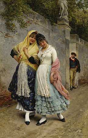 调情`The Flirtation (1889) by Eugen von Blaas
