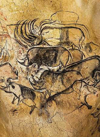 一群犀牛`A Group of Rhinos by Chauvet Cave