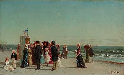 潘趣和朱迪在海滩上表演`Punch And Judy Show On The Beach by Samuel S. Carr