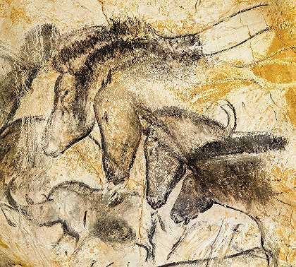 一群马和犀牛`Herd of Horses and Rhinoceros by Chauvet Cave