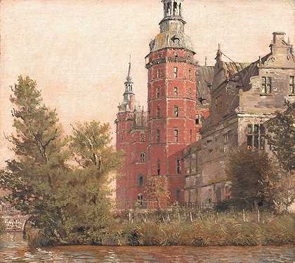 从西北方向看弗雷德里克斯堡城堡。学习`Frederiksborg Castle seen from the Northwest. Study (1835) by Christen Købke