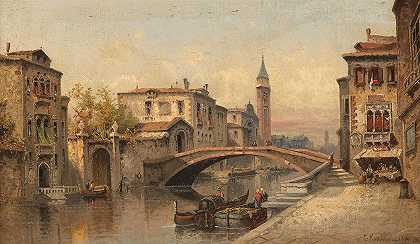威尼斯，海峡主题`Venedig, Kanalmotiv (1894) by Karl Kaufmann