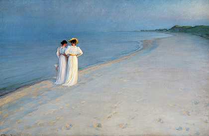 1893年，在斯卡根南部海滩的夏日傍晚`Summer Evening on Skagen\’s Southern Beach, 1893 by Peder Severin Kroyer