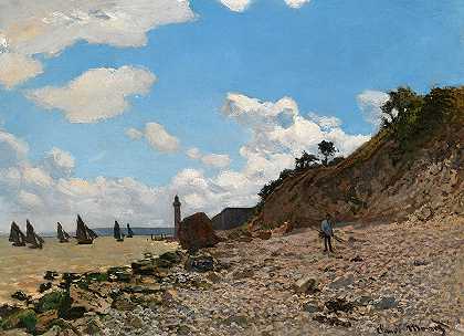 霍夫勒海滩，1864-1866年`The Beach at Honfleur, 1864-1866 by Claude Monet