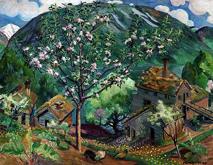 盛开的苹果树，1926-1927`Apple Tree in Bloom, 1926-1927 by Nikolai Astrup