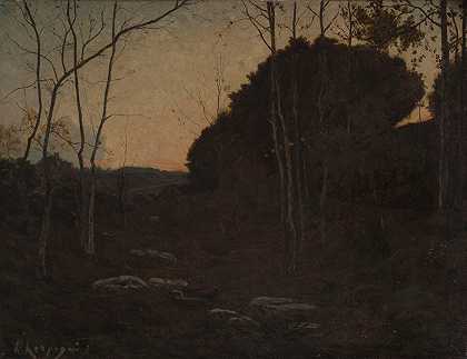 枫丹白露森林空地`Clairière en forêt, Fontainebleau (19th Century) by Henri-Joseph Harpignies