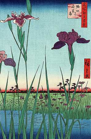 Horikiri Iris花园，1857年`Horikiri Iris Garden, 1857 by Utagawa Hiroshige