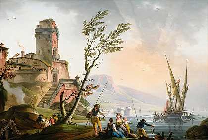 地中海景观`Mediterranean Landscape by Charles-François Grenier De Lacroix