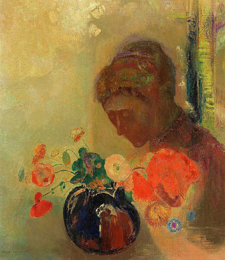 拿着花瓶的女人，1903年`Woman with a Vase of Flowers, 1903 by Odilon Redon