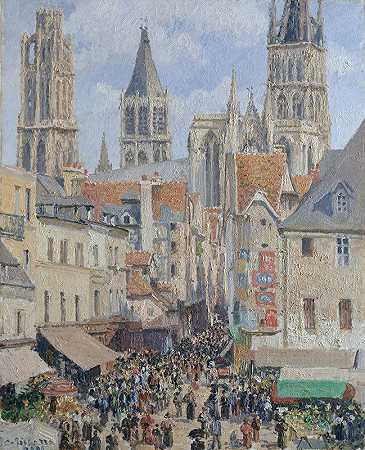 l街&号鲁昂埃皮切利（阳光效应）`Rue de lÉpicerie, Rouen (Effect of Sunlight) (1898) by Camille Pissarro