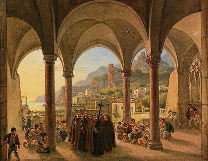 从大教堂门廊俯瞰阿马尔菲`Blick auf Amalfi aus der Vorhalle des Doms by Franz Ludwig Catel