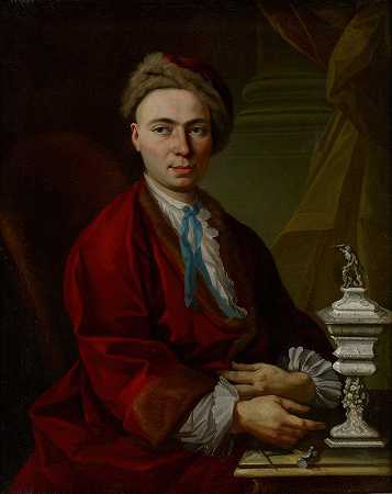 银匠约翰·弗里德里希·贝尔画像`Portrait of the Silversmith Johann Friedrich Baer (c. 1770) by Johann Daniel Heimlich