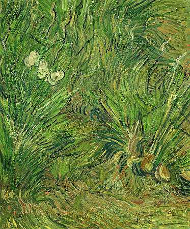 《蝴蝶花园》，1890年`Garden with Butterflies, 1890 by Vincent van Gogh