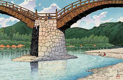 1924年，索县金台桥`The Kintai Bridge in Suo Province, 1924 by Kawase Hasui