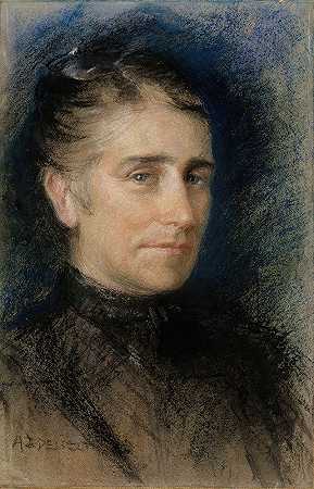 艾米莉·克罗恩夫人的肖像`Portrait of Mrs. Emilie Krohn (1893) by Albert Edelfelt