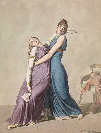 一个女人正在支持另一个女人，她在读一封信时晕倒了`A Woman is Supporting Another Woman, Who has fainted upon Reading a Letter (1807) by Christoffer Wilhelm Eckersberg