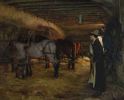 马厩`A stable (1883) by Pascal-Adolphe-Jean Dagnan-Bouveret