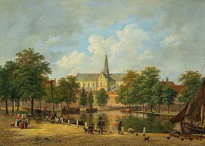 哈勒姆圣巴沃克教堂（Grote Kerk）景观`A view of Sint Bavokerk Church (Grote Kerk) in Haarlem by Bartholomeus Johannes van Hove