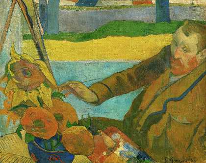 文森特·梵高画向日葵，约1888年`Vincent van Gogh Painting Sunflowers, c. 1888 by Paul Gauguin