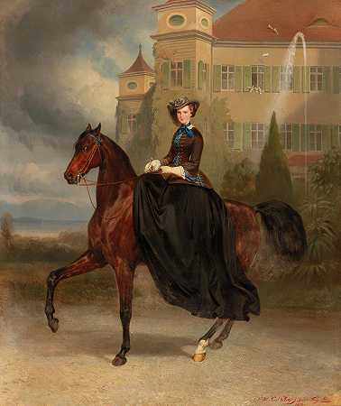伊丽莎白公主15岁时在巴伐利亚骑马`Prinzessin Elisabeth in Bayern im Alter von 15 Jahren zu Pferde (1853) by Karl Theodor von Piloty