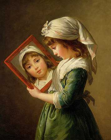 Julie Le Brun照镜子，1787年`Julie Le Brun Looking in a Mirror, 1787 by Elisabeth Louise Vigee Le Brun
