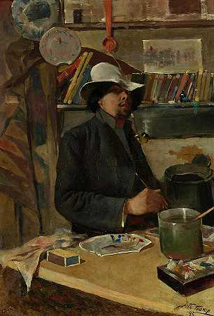 1883年在工作室自拍`Self-Portrait in Studio, 1883 by Jan Toorop