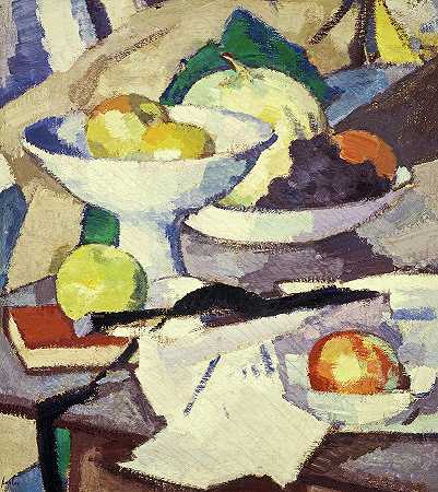 《甜瓜静物》，1920年`Still Life with Melon, 1920 by Samuel John Peploe