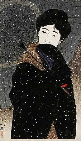1923年的雪夜`Snowy Night, 1923 by Ito Shinsui
