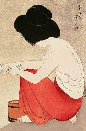 洗澡后，1917年`After the Bath, 1917 by Ito Shinsui