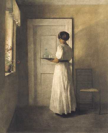 带着小山的年轻女孩`Ung pige med en bakke (1915) by Peter Ilsted