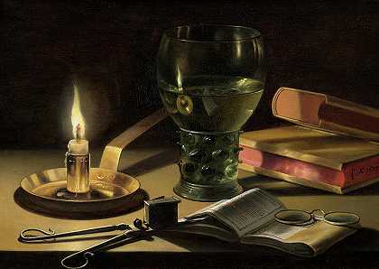 《点燃蜡烛的静物》，1627年`Still Life with Lighted Candle, 1627 by Pieter Claesz