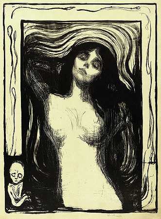麦当娜，1895年`Madonna, 1895 by Edvard Munch