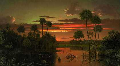 佛罗里达大日落，1887年`The Great Florida Sunset, 1887 by Martin Johnson Heade