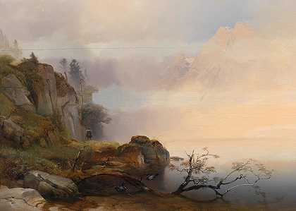 湖畔秋意`Herbststimmung Am See (1846) by Anton Hansch